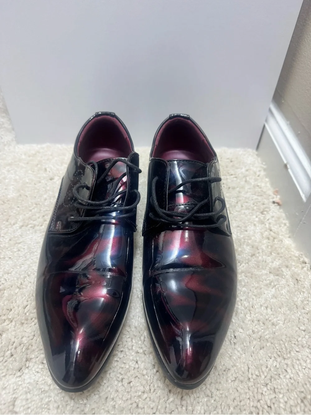 Men's Patent Oxford Dress Shoes in Black and Burgundy
